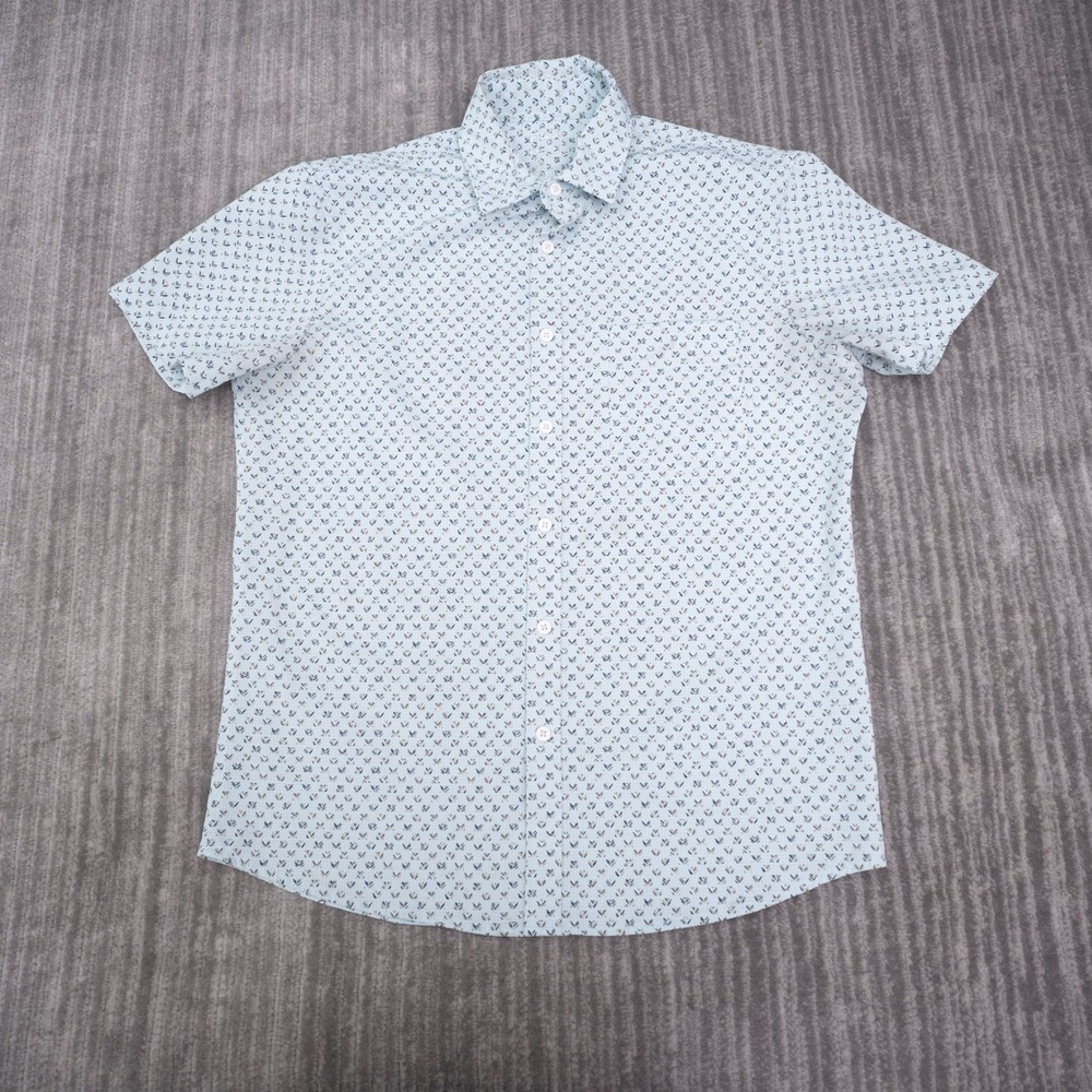 FLX Button Up Shirt Mens Medium Slim Light Blue Excellent Urban Commuter Print